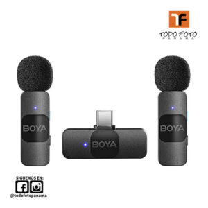 BOYA BY-V20 Sistema de micrófono inalámbrico ultracompacto para 2 personas con conector USB-C para dispositivos móviles