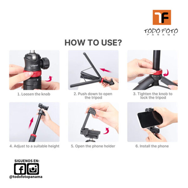 ULANZI MT-44 Trípode extensible para vlogging Ulanzi MT-44 con rótula (negro) - Imagen 3
