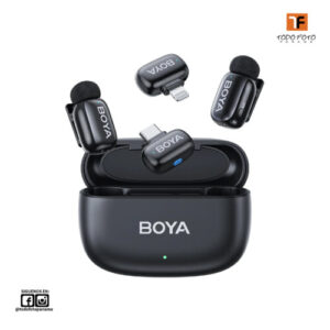 Mini micrófono inalámbrico BOYA para iPhone/Android/PC/tabletas con conector USB C/Lightning, certificación MFi, reducción de ruido, cambiador de voz con IA, batería de 30 h con estuche de carga para grabación de video y podcast.