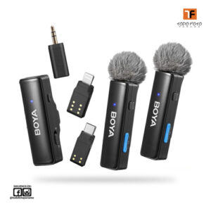 Micrófono de solapa inalámbrico BOYA BOYALINK 2 para iPhone, cámara y Android. Mini micrófono de solapa inalámbrico, 48 kHz, 24 bits, micrófono de 6 mm, alcance de 300 m, 30 h de uso, cancelación de ruido, micrófono con clip USB-C/Lightning/TRS de 3,5 mm.