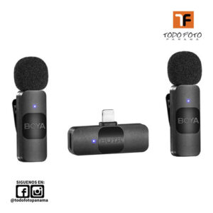 BOYA BY-V2 Sistema de micrófono inalámbrico ultracompacto para 2 personas con conector Lightning para dispositivos iOS (2,4 GHz)